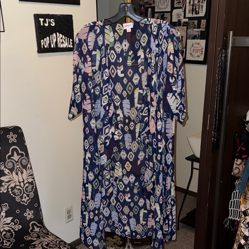 LuLaRoe Blue and Pink Geometric Long Sleeve Dress